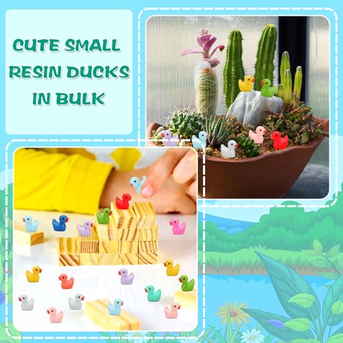 GWAHSA 240pcs Mini Ducks, Tiny Resin Duck Figurines Colorful Plastic Small Ducks Bulk for Miniature Landscape Aquarium Potted Fairy Garden Home Dollhouse Decor Accessories Party Favors Toys Gifts - style: Mini Ducks
