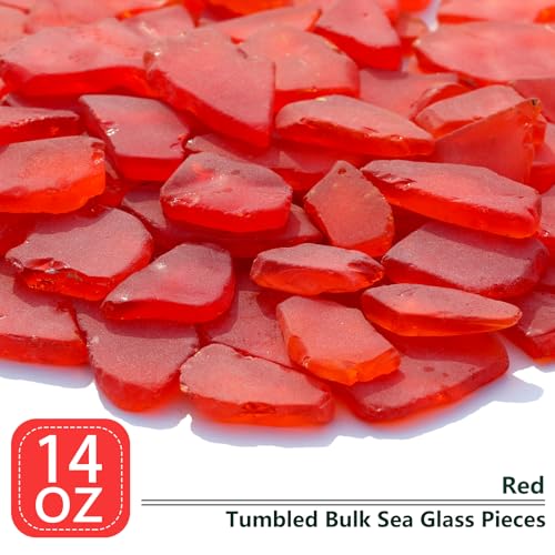 Sea Glass for Crafts - 14oz Red Frosted Seaglass Pieces - Vase Filler and Aquarium Ornament, DIY Craft Supplies for Art, Beach Weddings, and Home Decor - color: Red