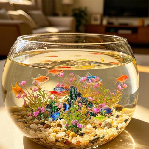 4 PCs Artificial Aquarium Plants with Rock Cave Ornament Set for Betta Fish Tank, Small Aquarium Decor Set, Fish Tank Decorations Accessories for Freshwater Aquarium - size: Small-4Packs