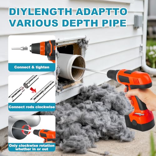 Sealegend 15 Feet Dryer Vent Cleaner Kit/Lint Remover/Upgraded Flexible Quick-Snap Brush with Drill Attachment/Fireplace Chimney Brushes for Easy to Clean/Cleaning Tool Use with or Without Power Drill - size: 15FT