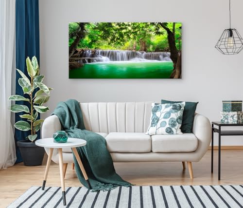 Cao Gen Decor Art-S01498 1 Panels all Art Tropical Beautiful Waterfall Prints Light Green Forest Natural Landscape Picture Canvas Paintings Creek Scenery Spring for Home Wall Decor Artwork - color: waterfall-A, size: 71L" x 36W"