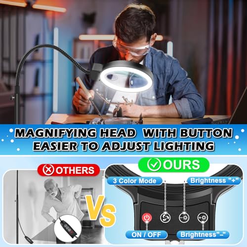 30X 10X Large Floor Magnifying Glass with Light and Stand,72 LED Flexible Gooseneck Floor Magnifying Lamp,2 in 1 Lighted Magnifiers for Close Work, Sewing,Crafts,Hobbies（Black） - color: Black