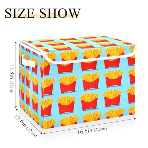 Storage Box French Fries Storage Bins with Lids, Larger Collapsible Fabric Storage Baskes with Handles for Living Room, Playroom, Bedroom, Nursery 16.5x12.6x11.8 Inch