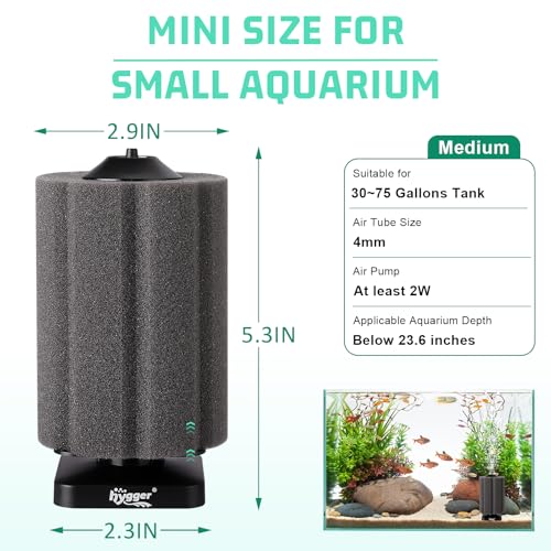 hygger Self-Sinking Sponge Filter for 30–75 Gallon Aquarium, Air Powered Foam Filter for Freshwater & Saltwater Tanks, Betta & Shrimp Safe - size: M