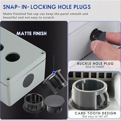 300 PCS 5 Sizes Plastic Hole Plugs Black 3/16, 1/4, 5/16, 3/8, 1/2 Inch Round Hole, Snap in Knockout Locking Flush Type Furniture Hardware Kitchen Cabinet Cupboard Shelves Screw Covers Caps - size: 5 Sizes, Black((3/16“-1/2”, 300 PCS)