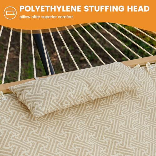 Lazy Daze Hammocks 12 FT Sunbrella Fabric Hammock Non-Fading with Spreader Bars and Free Pillow Fits for 2 Persons, All Weather and Fade Resistant for Patio Yard, 450 lbs Capacity, Meander Wren - color: Meander Wren