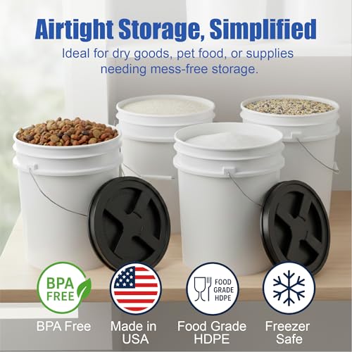 ePackageSupply 5 Gallon Bucket - Food Grade Bucket with Airtight Gamma Seal Screw-On Lid, BPA-Free, Heavy-Duty 90 Mil HDPE Plastic, Bulk Storage, Durable Container, Made in USA, White/Black, 3 Packs - color: White/Black, size: 3 Packs