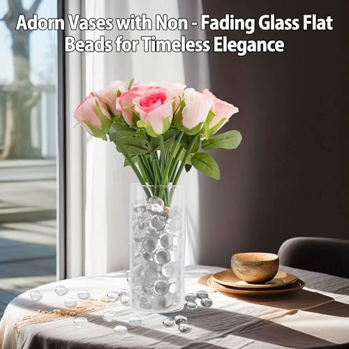 1 LB Clear Glass Marbles, Transparent and Smooth Flat Glass Beads for Vases, Mosaic Gem Pebbles for Aquarium Decor, Floral Arrangements, Mancala Stones, Vase Filler and Crafts (Approx. 80-100 PCS) - color: Clear