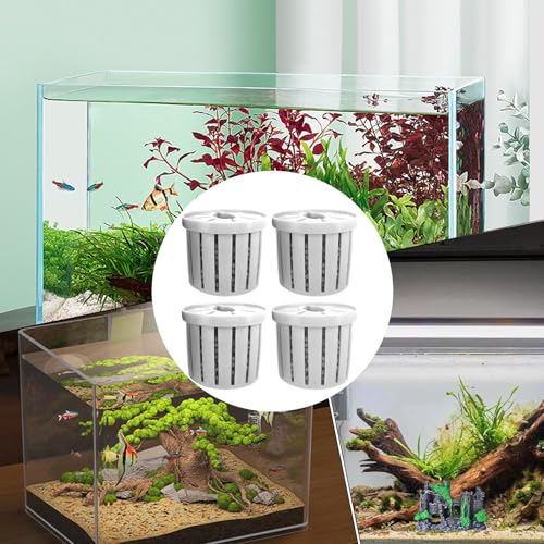 Aquarium Plant Cup, Aquatic Holder Pot, Container with Porous Design, Tool with Sturdy Build, Garden Supply, 4 Piece Decoration for Pond Wall Corner Shelf Terrarium Tank Patio Balcony Home