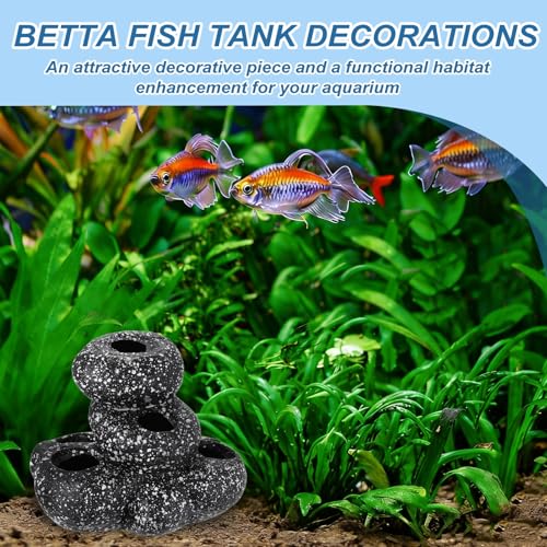Aquarium Decorations Rocks, 5.9x4.4x4.6 Inch Betta Hide Resin Realistic Fish Tank Ornaments, 2Pcs(Grey), Intended for Small Fish/Shrimp/Guppy - size: 5.9x4.4x4.6 Inch
