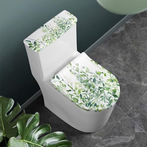 Toilet Lid Tank Protector Covers Set of 2, Washable Reusable Toilet lid Cover Stretch Toilet Tank Lid Cover Accessories Fits Most Standard Tanks & Lids, Leaf Green White - color: Leaf Green White