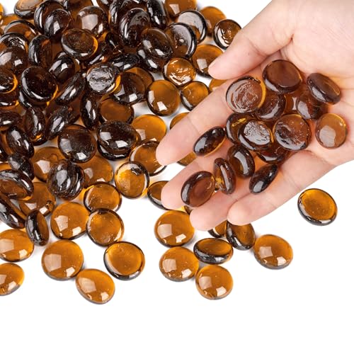 1LB Glass Marbles, Transparent and Smooth Flat Glass Beads for Vases, Mosaic Gem Pebbles for Aquarium Decor, Floral Arrangements, Mancala Stones, Vase Filler and Crafts, Brown - color: Brown