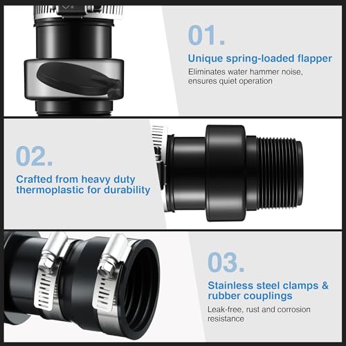 Tellingyou Sump Pump Check Valve Fits 1-1/2" or 1-1/4" Pipe, Check Valves with 2PCS Stainless Steel Hose Clamps, Spring Loaded Flapper for Sump Pump Life Expectancy Increase, Backflow Prevention