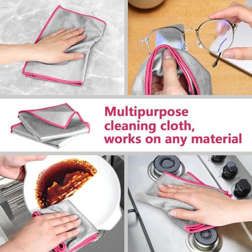 Airlab Glass Polishing Cloth Streak Free Miracle Microfiber Cleaning Cloth Lint Free Cleaning Rags for Glasses Kitchen Dish Mirrors Easy Clean, Pack of 6, 12" x 12", Sliver-Pink - color: Sliver-pink, Pack of 6