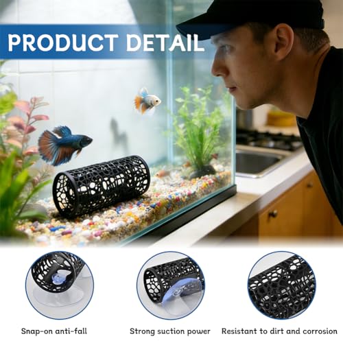 Betta Fish Toy, Betta Fish Tunnel Hammock, Safe Aquarium Decor for Smallfish Shrimp, Bettas Tank Accessories with Suction Cup & Simulated Lotus Leaves Perfect for Hideout/Play Area