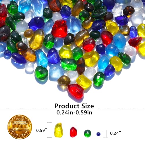 QYGL Sea Glass Stones - Colorful Clear Glass Pebbles Gemstones - Perfect for Aquarium Rocks, Fish Tank Gravel, Vase Fillers, DIY Crafts, and Home Decor (0.9LB/14oz) - color: Colorful