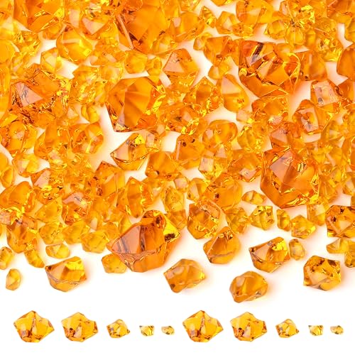 700 Pcs Fake Ice Cubes Diamonds 5 Sizes Plastic Rocks Orange Aquarium Gravel Crushed Gems Fish Tank Decorations Photography Props DIY Frame Decor Vase Fillers for Wedding Centerpieces - color: Orange