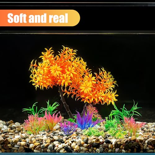 AQUANEAT Artificial Aquarium Plants, Fish Tank Orange Tree Decoration Set, Plastic Accessories, 11pcs - color: Orange