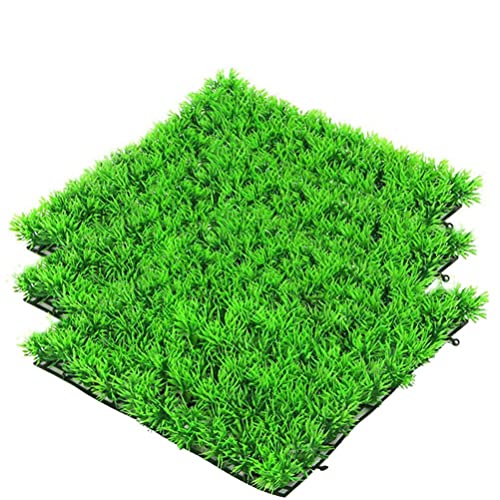 kathson 3 PCS Aquarium Grass Mat Decorations,Artificial Plastic Plant Lawn for Fish Tank Plants Landscape Ornament,Fish Tank Decor Green Carpet with Suction Cups for Freshwater & Saltwater - size: 3PCS-9.8" x 9.8" x 1.4"