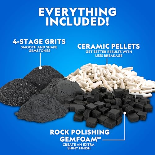 National Geographic Rock Tumbler Refill Kit – Rock Tumbling Supplies Including Rock Tumbler Grit and Polish Refill, Ceramic Media, GemFoam, 3 lbs Madagascar Rocks for Tumbling, Jewelry Accessories - style: Complete Starter Kit