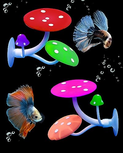 Uniclife Betta Mushroom Hammock Soft Aquarium Rest Bed Fish Breeding Playing Pad with Suction Cup Silicone Ornament Decoration Colorful Lifelike Decor for Fish Tank Landscape, 2 Pack - color: Red&Pink, size: Mushroom Hammock