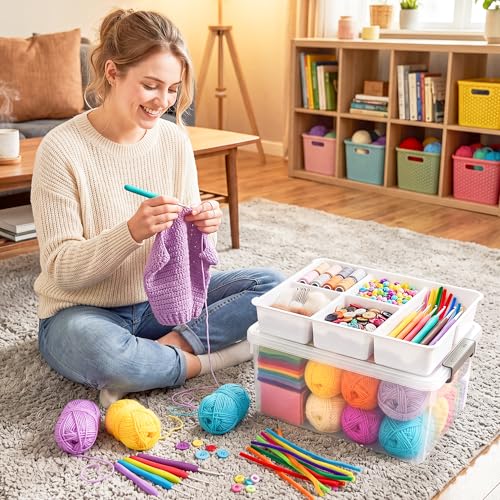 Citylife 17 QT Plastic Storage Box with Removable Tray Craft Organizers and Storage Clear Storage Container for Organizing Bead, Tool, Sewing, Playdoh, 2 Packs - size: 17 Qt- 2 Pack