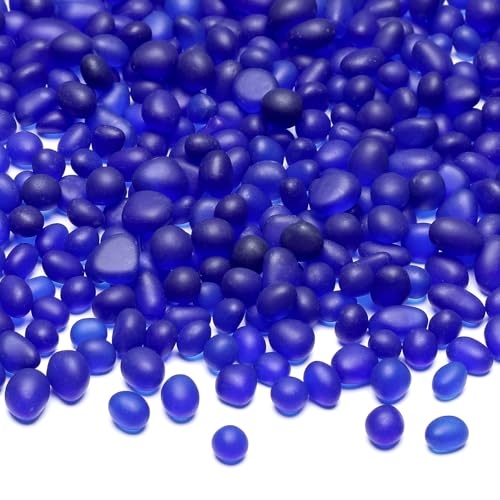 SUREAM Frosted Sea Glass Stones, Deep Blue Smooth Fish Tank Gravel, Glass Pebbles for Fish Tank, Vase Fillers, DIY Crafts, Home Garden Decor(0.8 LB) - color: Deep Blue
