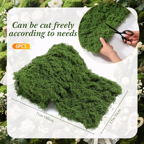 Zeyune 6 Pcs Artificial Moss Table Runner for Wonderland Tea Party Decoration 12 x 71'' Fake Moss Sheet Roll Waterproof for Enchanted Forest Fairy Decor Holiday Garden Wedding Birthday (Green) - color: Green