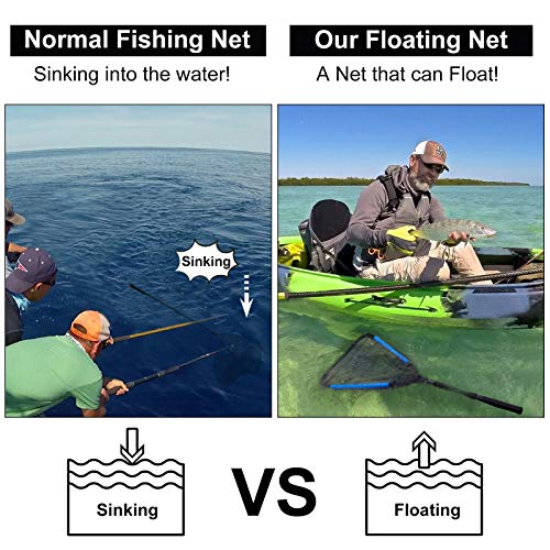 PLUSINNO Fishing Net Fish Floating Landing Net, Kayak Nets with Fixed Foldable Telescopic Pole Handle, Bass Trout Fishing Nets with Nylon Mesh for Pond Lake River, Fishing Gear Gifts for Men Anglers - color: Floating Net,Telescopic Handle/35Full, size: 0.