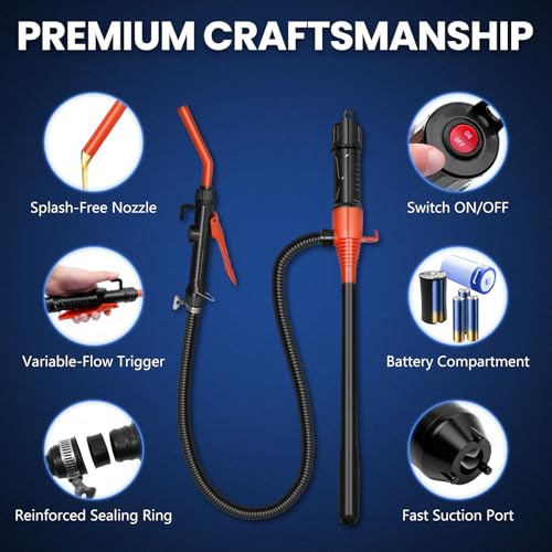 Portable Battery Powered Fuel Transfer Pump - 2.4GPM Handheld with Adjustable Flow for Gas, Diesel, Kerosene & Water