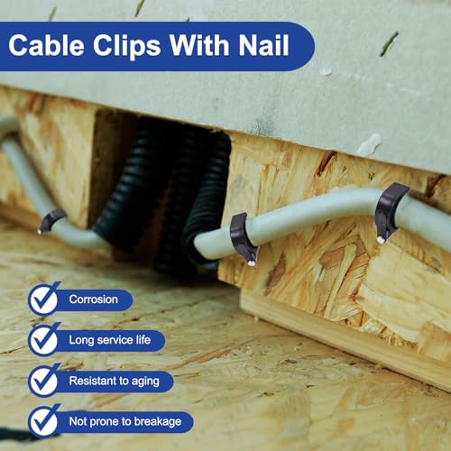 HARFINGTON 120pcs Cable Clips with Nail 10mm ID Circular Single Half Clamp J-Hook with Nail Cord Clips for Wires on Wall for Ethernet Tacks Coax Pex Tubing Pipe Support, Black