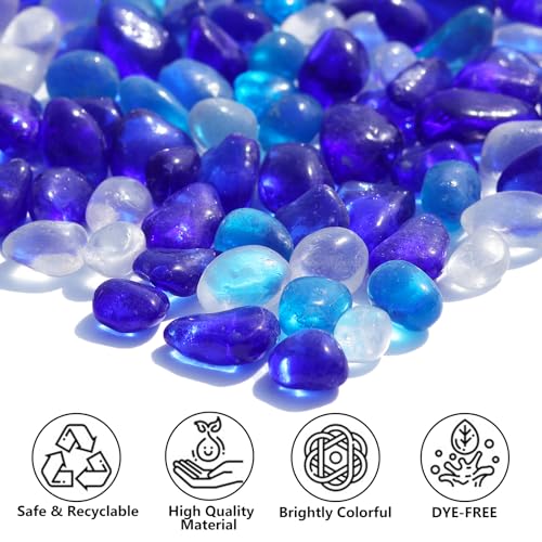 QYGL Sea Glass Stones - Blue Mixed Clear Glass Pebbles Gemstones - Perfect for Aquarium Rocks, Fish Tank Gravel, Vase Fillers, DIY Crafts, and Home Decor (0.9LB/14oz) - color: Blue Mixed