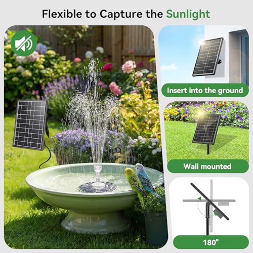 Antfraer 8W Solar Fountain Pump Built-in 3600mAh Battery & LED Lights, Solar Powered Water Pump with Double-Layer Nozzle & 5ft Tubing, Solar Water Fountain For Bird Bath Pond Garden DIY Water Features - size: 8W