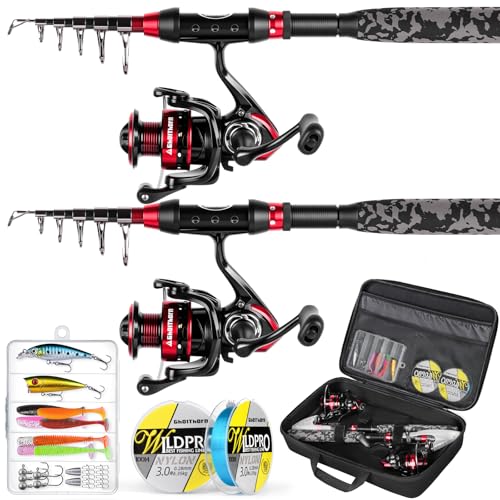 Ghosthorn Fishing Rod and Reel Combo Collapsible Fishing Pole Telescopic Fishing Rod Combo Travel Portable Fishing Set Carbon Fiber with Carrier Bag for Saltwater Freshwater - size: 1.8m/6ft, style: 2pack Full Kit With Carrier Case