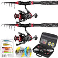 Ghosthorn Fishing Rod and Reel Combo Collapsible Fishing Pole Telescopic Fishing Rod Combo Travel Portable Fishing Set Carbon Fiber with Carrier Bag for Saltwater Freshwater - size: 1.8m/6ft, style: 2pack Full Kit With Carrier Case