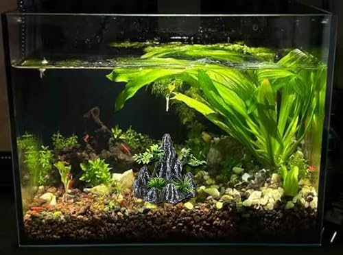 Fish Tank Decorations Aquarium Mountain View Stone Decorations Resin Rock Aquascaping with Hiding Cave, Fish Tank Accessories Aquarium Ornaments with Small Plants (AS) - color: As