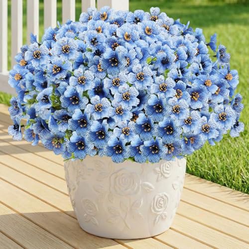 Artificial Flowers Fake Plants for Outdoors Spring Decoration, 13Bundles Silk Realistic UV Resistant Faux Flowers for Outside Planter Porch Yard Patio Garden Home Indoor, Blue - color: Blue, size: Artificial Flowers(13 Pcs)