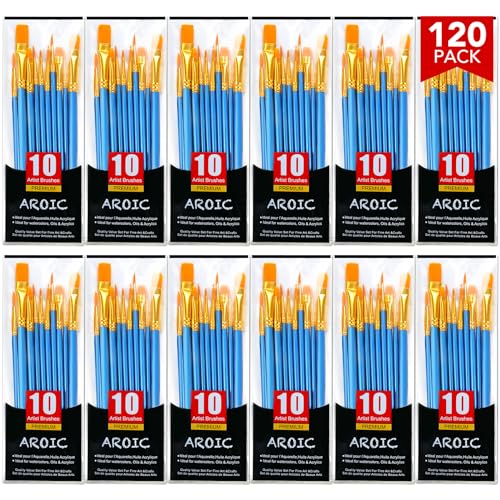 AROIC Acrylic Paint Brush Set, 12pack/120pcs Nylon Hair Paint Brushes, for Oil Painting Rock Body Painting, Artist Amateur Craft Paint Brushes Supplies, Children Adult Painting Small Paint Brush Set. - color: Blue, size: 120pcs