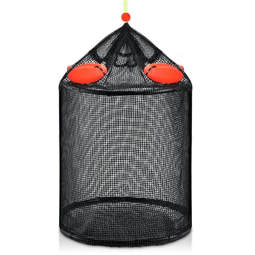 Extra Large Foldable Floating Fishing Basket for Live Caught Fish, Heavy Duty Coated Mesh Bait Pen, Collapsible Mesh Fishing Basket