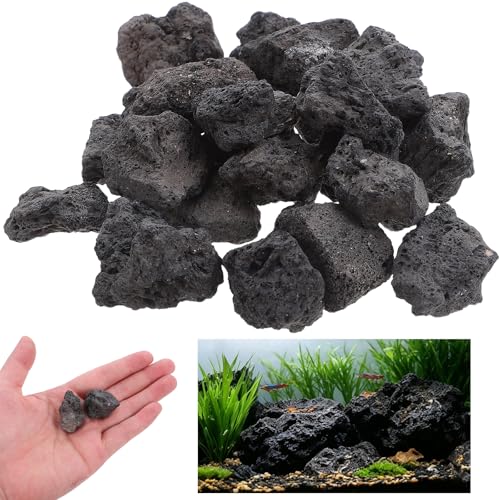 UKCOCO 1-1.6 Inches Natural Black Lava Rock for Aquarium and Plants, 200g/0.44Lb Volcanic Rocks Decorative Stones for Fish Tank Filtration, Aquascaping, Terrarium and Potted Plants