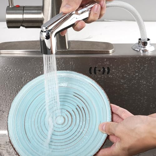 Universal Fit Kitchen Faucet Sprayer Attachment/Hose/Holder Set Compatible with Moen/Delta Faucet Sprayer Replacement, Kitchen Sink Side Sprayer Head, Chrome - color: Chrome