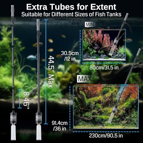SainSmart XpertMatic Aquarium Gravel Cleaner, 528GPH/28W Powerful Fish Tank Cleaner, Adjustable Water Flow Aquarium Cleaner Kit, Electric Gravel Vacuum for Sand Washing and Water Changing