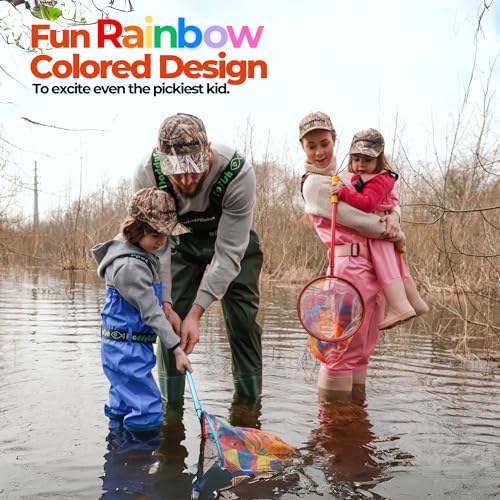 DaddyGoFish Kids Fishing Net - Extendable Telescopic Landing Net for Boy Girl Children Catching Small Fish Crab Shrimp Minnow Dragonfly Beach Pier Lake River Ocean - color: Style 1 (2 Pack, Red + Red)