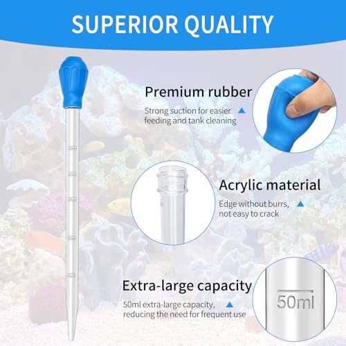 1 Piece Aquarium Coral Feeder with 1 Piece Stainless Steel Feeding Long Tweezers Syringe Spot Coral Feeder Reptile Feeding Tools for Aquatic Plant Reef Anemones Lionfish (Blue, Silvery) - size: 17.7 in Coral Feeder+15 in Tweezers