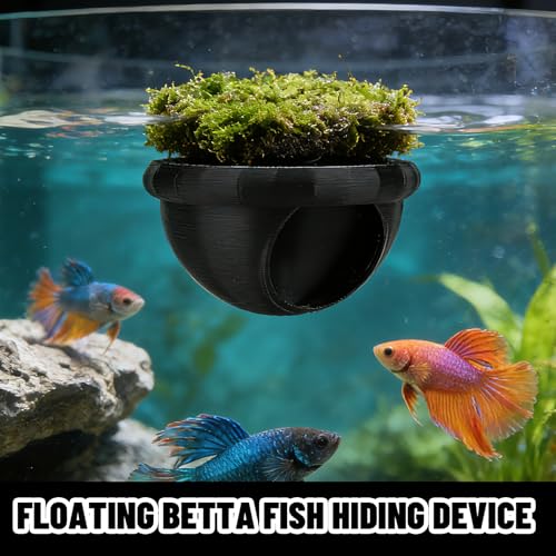Floating Betta Hide Ring, 7x7x4cm/2.76x2.76x1.57 Inch Floating Betta Skins Shrimp Cave Aquarium Hammock Decor Fish Tank Hideout Feeders Spots Toys Accessories for Fish Safe Resting (Black)