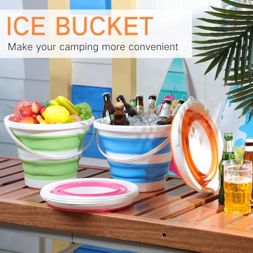 Pickmesh 4 Pcs Collapsible Bucket 2.6 Gallon (10l) Foldable Collapsible Sand Bucket with Handle Small Cleaning Pail for Household Outdoor Car Washing Camping Beach Sand(Blue, Green, Orange, Pink) - color: Blue, Green, Orange, Pink, size: 2.6 Gallon