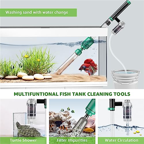 Electric Aquarium Vacuum Gravel Cleaner: 24W Fish Tank Vacuum Gravel Cleaner with Strong Suction for Automatic Water Change Algae Remover Sand Wash Water Shower and Water Circulation, Timed Off - color: Green