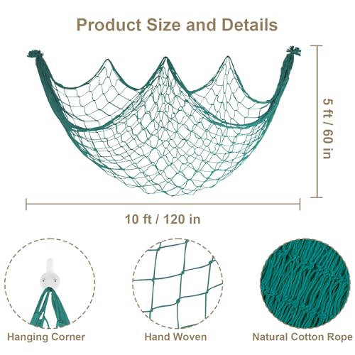 10x5 Feet X-Large Decorative Fishing Net for Party - 2 Pack Aqua Fish Net Decor Mermaid Net Under The Sea Hawaiian Party Decorations, 3mm Natural Cotton Nautical Netting Wall Table Ocean Beach Decor - color: Aqua, size: X-Large - 2 Pack