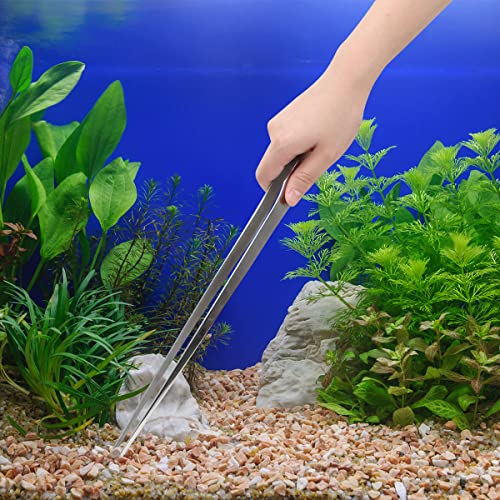 Aquarium Tweezers Extra Long 15 inches, Luxiv Stainless Steel Straight and Curved Tweezers 38cm Extra Long Tweezers for Fish Tank Plant Aquascape Tools, Feeding Tongs - color: Silver