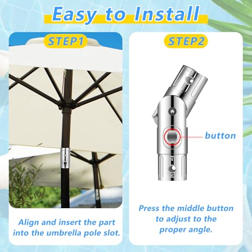 2 Pcs Patio Umbrella Pole Replacement Parts Outdoor, Fits for 1.5 Inches Diameter, Wear Resistant Push-Button Tilt Adjustment Metal Parasol Mounting Bracket Accessories for Yard Deck Balcony Garden